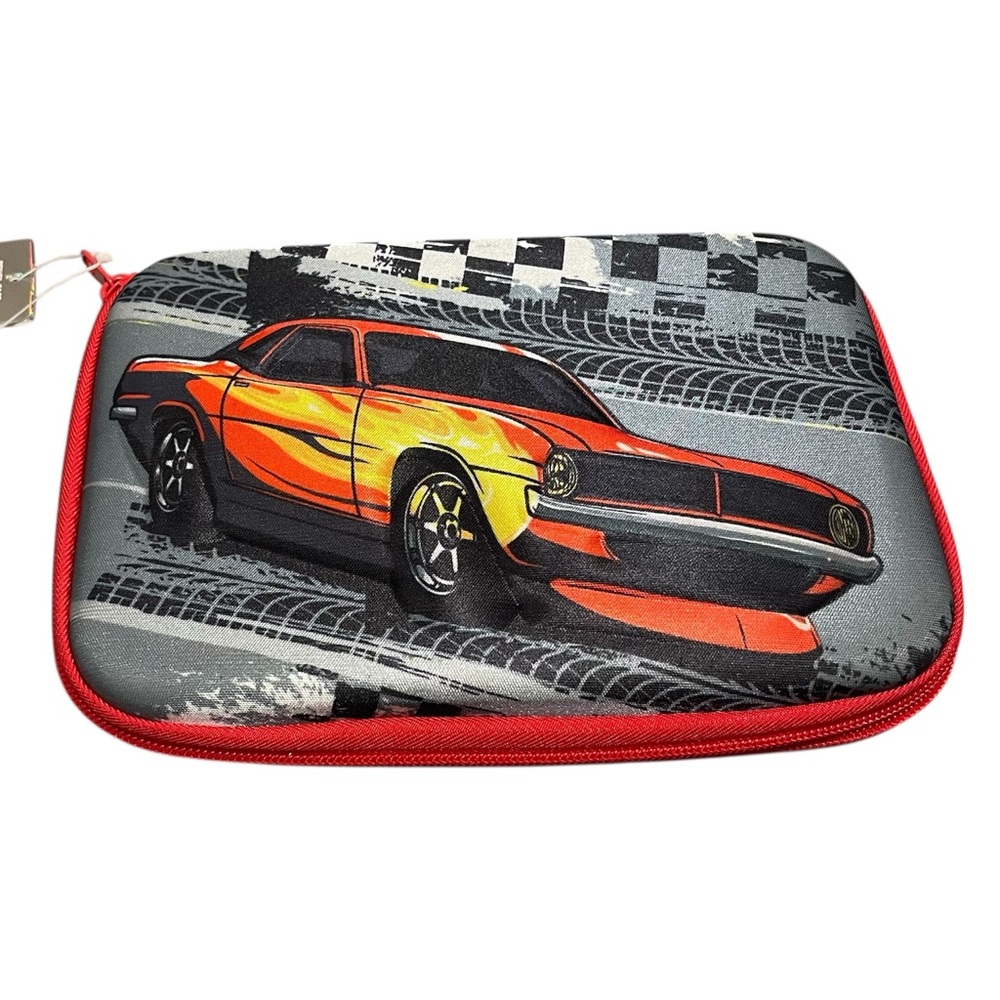 3D Muscle Car Hardtop Pencil Case Large Capacity Organizers Red Orange Fire